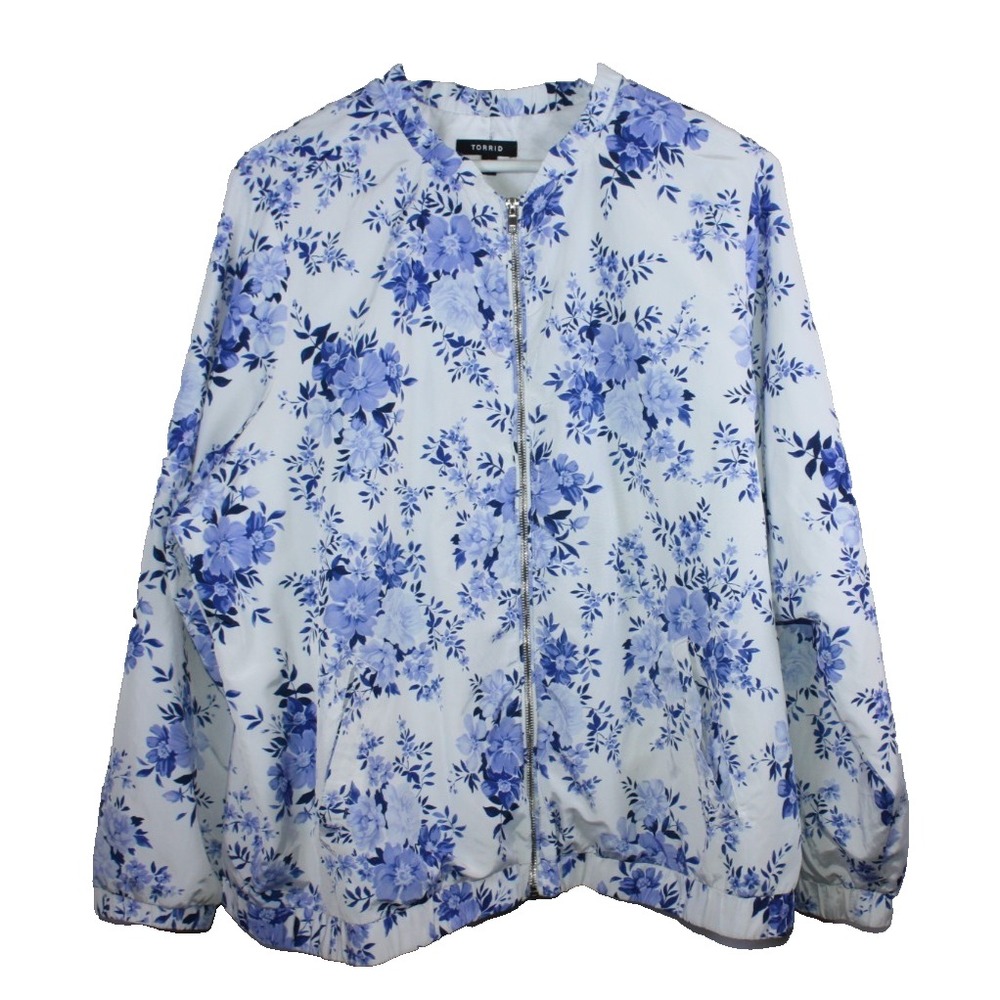 Torrid Jacket Womens Size 3X Blue Floral Athletic Windbreaker Collarless Street